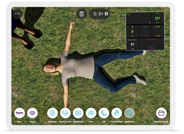 tablet com aplicação Body Interact - Virtual Patients